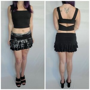 Voila Vintage Y2K Black & Silver Ruffle Hem Mini Skirt